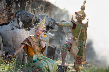 Pantomime (Khon) is traditional Thai classic masked play enacting scenes from the Ramakien...