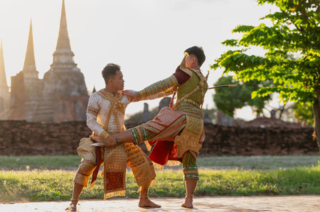 Pantomime (Khon) is traditional Thai classic masked play enacting scenes from the Ramakien...