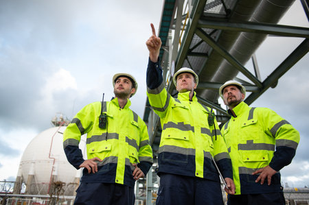 Refinery industry, engineer working in industrial production, oil and gas refinery plant industry...