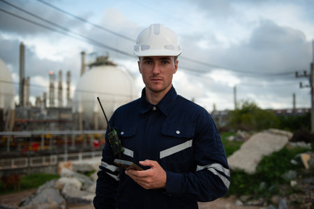Refinery industry, engineer working in industrial production, oil and gas refinery plant industry...
