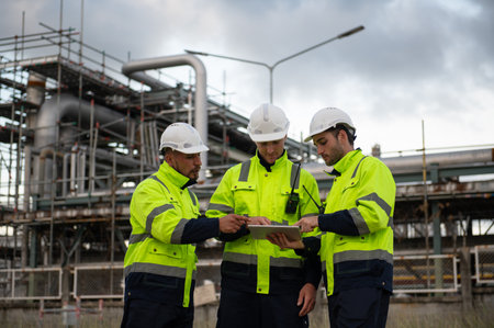 Refinery industry, engineer working in industrial production, oil and gas refinery plant industry...