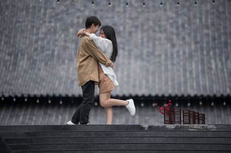 Happy Asian lesbian lgbtq couple dating in love, spending time togetherの写真素材