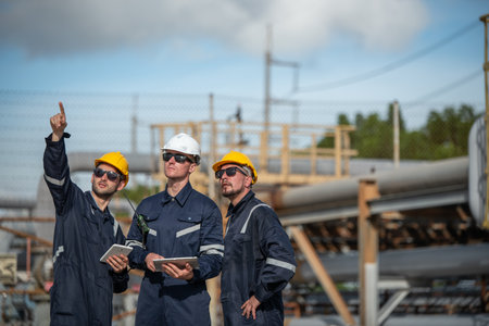 Refinery industry, engineer working in industrial production, oil and gas refinery plant industry factory, Petrochemical plantの写真素材