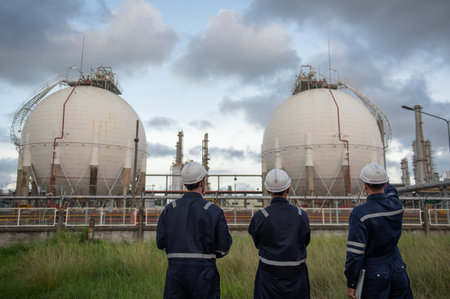 Refinery industry, engineer working in industrial production, oil and gas refinery plant industry factory, Petrochemical plantの写真素材