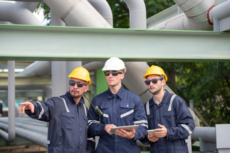 Refinery industry, engineer working in industrial production, oil and gas refinery plant industry factory, Petrochemical plantの写真素材