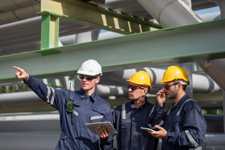 Refinery industry, engineer working in industrial production, oil and gas refinery plant industry factory, Petrochemical plantの写真素材