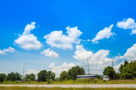 highway into infinity, amazing blue summer cloudscape in the beautiful sky.の写真素材