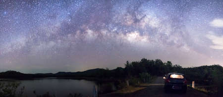 drive to galaxy rim, panorama milky wayの写真素材