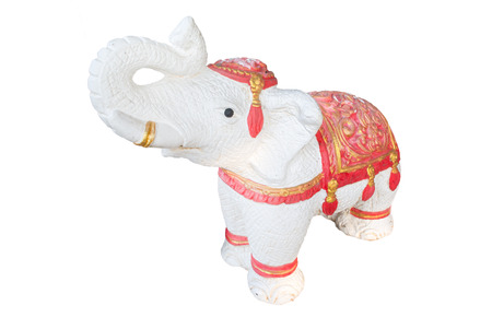 White elephent sculpture with red clothの写真素材