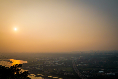 Overview cityscape city and mountation, photo shooting from the top of Mount in Taipei, Taiwan.の写真素材