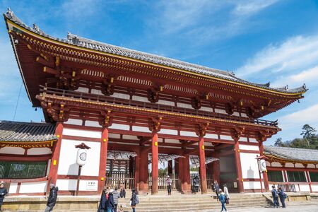 Nara Prefecture, Japan - 2 Mar 2018: People (traveler, group tour, local people, Japanese people) visited and traveled around Todaiji Temple at the afternoon, Nara Prefecture, Japan.のeditorial素材