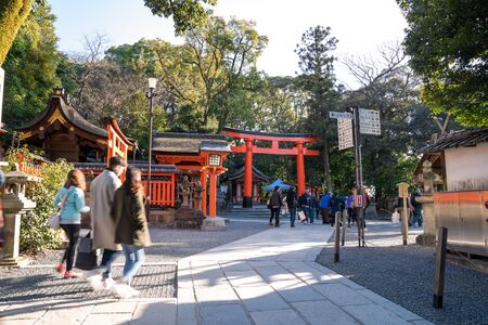 Kyoto, Japan - 2 Mar 2018: People (traveler, group tour, local people, Japanese people) visited at Fushimi Inari Shriane on 2 Mar 2018, Kyoto, Japan.のeditorial素材