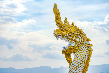 Big White Gold Snake statue in the lake of Phayao province, North of Thailand.の写真素材