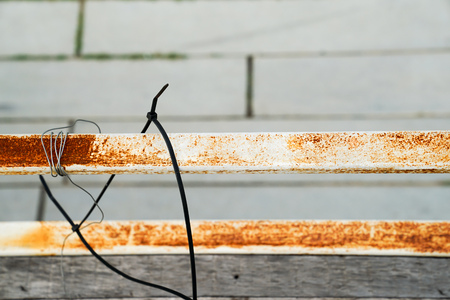 rust banister terrace close upの写真素材