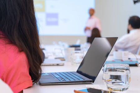 close up on the table of Attendances pay attention for listen the speaker about digital...