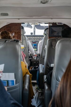 Behind the pilot room control in the small private jet plane in Thailand travel.