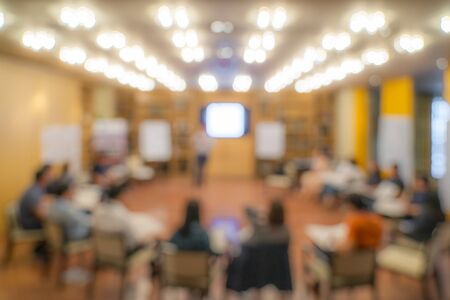 Blurry Asian people sit in round for meeting and share experience.の写真素材