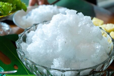 clear Shave ice with out topping prepare for Thailand black jelly and syrup for dessert after lunch...