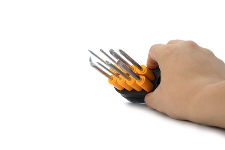 Screwdriver black - yellow color set that can change various to use. It's standed in the studio light on white background. Clipping Paths.の写真素材