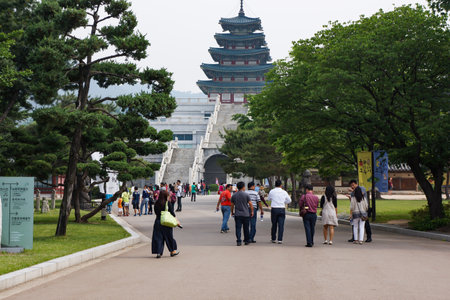 Seoul, South Korea - 1 June 2014, Tourists are walking around The National Folk Museum of Korea in June 2014, Seoul, South Korea.のeditorial素材