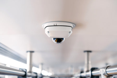 Close up to cctv backside from top view in the inside of the train with blur background.の写真素材