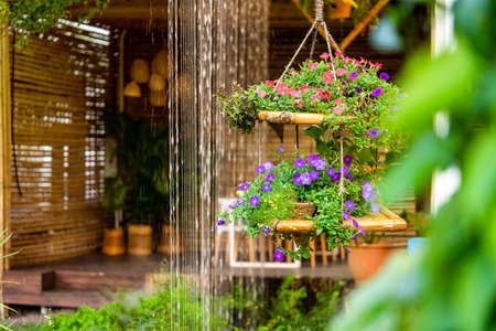 Hanging Flower Decoration and Curtain waterfall in the beautiful garden