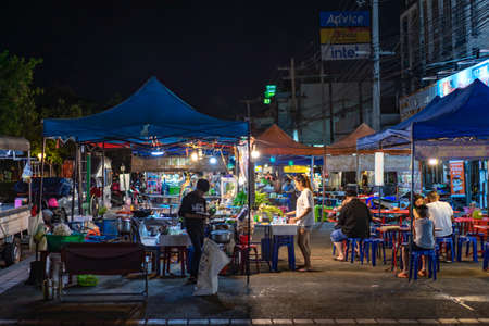 Chiang Mai, Thailand - 18 Oct 2020, The environment of Street Food around Changphuak Market located on Manee Nopparat Road. Chiang Mai province, North of Thailand.のeditorial素材