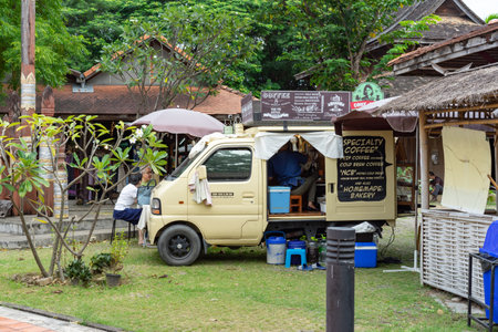 Chiang Mai, Thailand - 18 Oct 2020, The environment of JingJai Market, the creative Art and Craft handmade product, Food Truck Zone in Chiang Mai province, North of Thailand.のeditorial素材