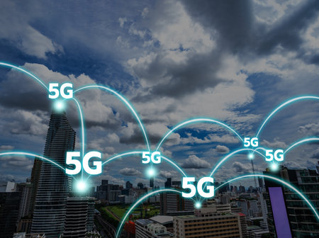 5G laser beam networking, building to building in Bangkok capital's aerial downtown. It's a...