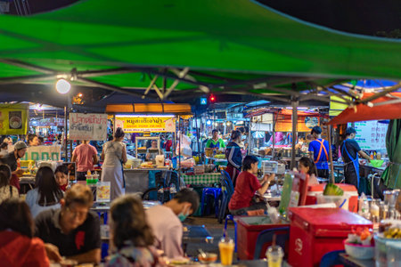 Chiang Mai, Thailand - 18 Oct 2020, The environment of Street Food around Changphuak Market located on Manee Nopparat Road. Chiang Mai province, North of Thailand.のeditorial素材