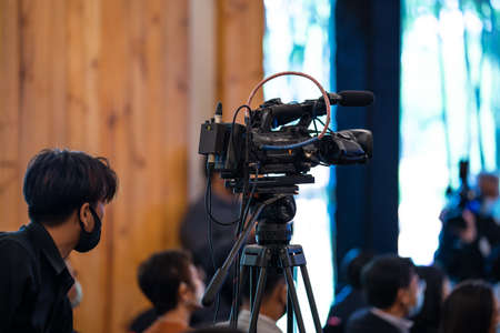 Bangkok, Thailand - 22 Dec 2020, A video recorders, Professional camera is installed and ready to record interviewer at Bangkok, Thailand.のeditorial素材