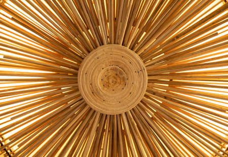 Close up to Round Circle woven straw mat Wicker pattern of local Thai handmade craft.の写真素材