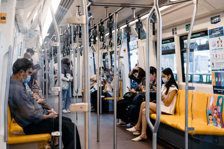 Bangkok, Thailand - 30 Jul 2020, The local Thai people transports inside the train of Bangkok (Mass)...