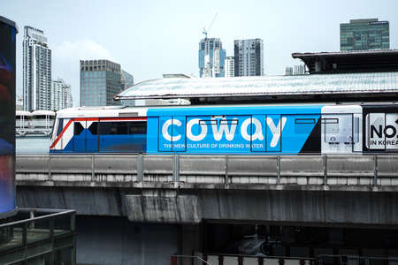 Bangkok, Thailand - 11 Feb 2022, Bangkok Mass Transit System (BTS) in close up section view is...