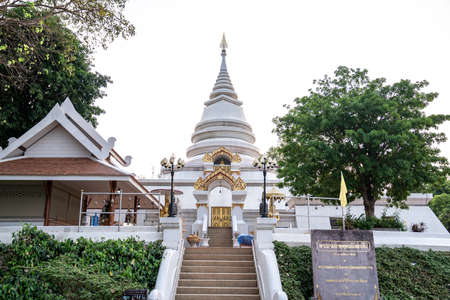 ChiangRai Province, Thailand - 26 Mar 2021, Phra Borommathat Nimit Chedi, the Pagoda on the mountain...