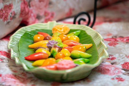 LookChoop is a Fruit Shaped Mung Beans, Thai sweet applied vintage and modern shape.の写真素材
