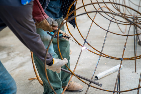 Blacksmith Technicians are welding several curve wires to form a structure.