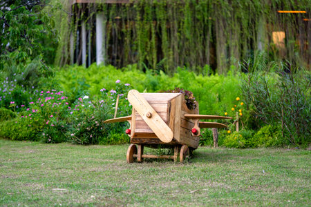 Wood plane decoration in the garden.の写真素材