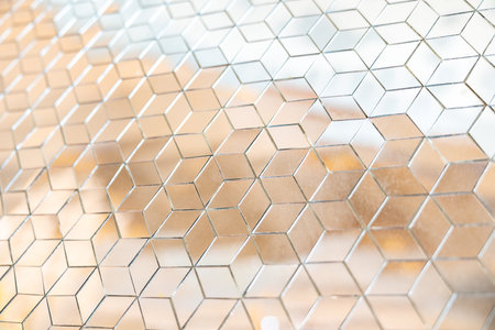 Shiny mirror cut in a cube shape for decorating wall and floor, laying mirror tile in 3d cube...