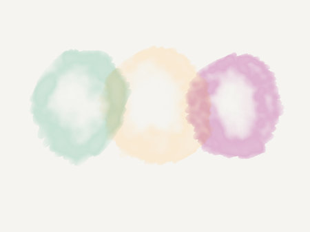 Pastel color circle collection. Hand drawn pastel watercolor circle paint brush set vector. Set of three gradient watercolor circle stain.の写真素材
