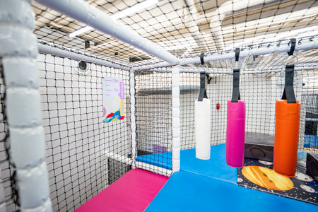 A part of Maze Playground include round tunnel, rubber tube, nest, and rubber floor. Children playground indoor, structure for active games andの写真素材