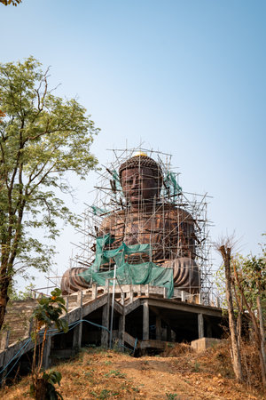 Daibutsu Buddha statue in Lampang Province, Thailand was under construction shoot at 28 March 2021.の写真素材