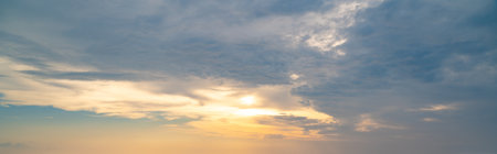 Clouds in the blue sky, Panoramic stage by light background during the summer day.