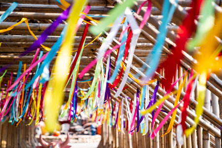 Ribbons in a range of hues The materials used to decorate the work path in accordance with different festivals are flapping in the wind.の写真素材