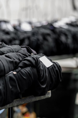Rows of graduation gowns organized for an upcoming university ceremony in England, reflecting...