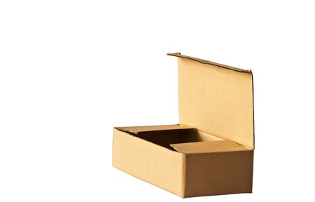Open cardboard box on white background. 