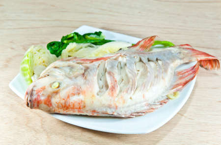 steamed fish thai style close upの写真素材