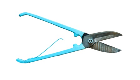 Zinc scissors on white backgroundの写真素材