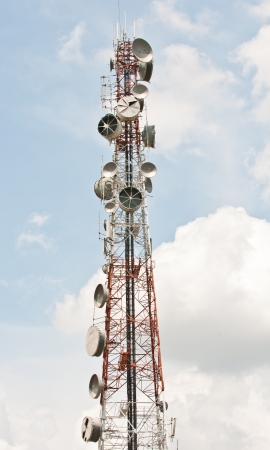 Steel telecommunication tower with antennasの写真素材
