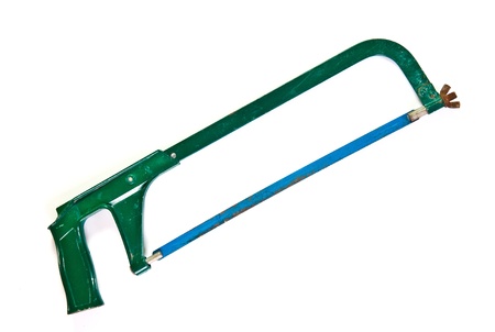 old green hacksaw  on white backgroundの写真素材